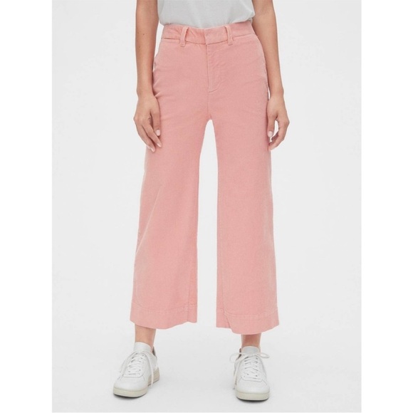 GAP High Rise Wide Leg Crop Corduroy Pants Pink Slipper Size 6 - Picture 1 of 11